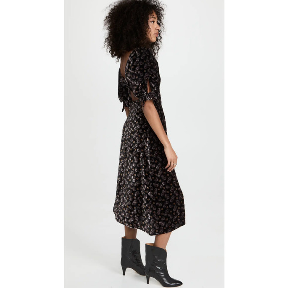 SEA Women's‎ Black Floral Valerie Velvet Back Tie Midi Dress Size 6 - Picture 3 of 7